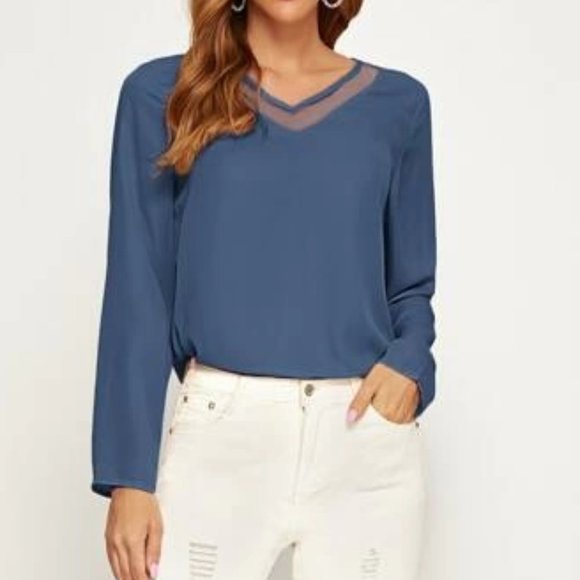 Blue Mesh Insert Top In S, L, and XL - Picture 4 of 4